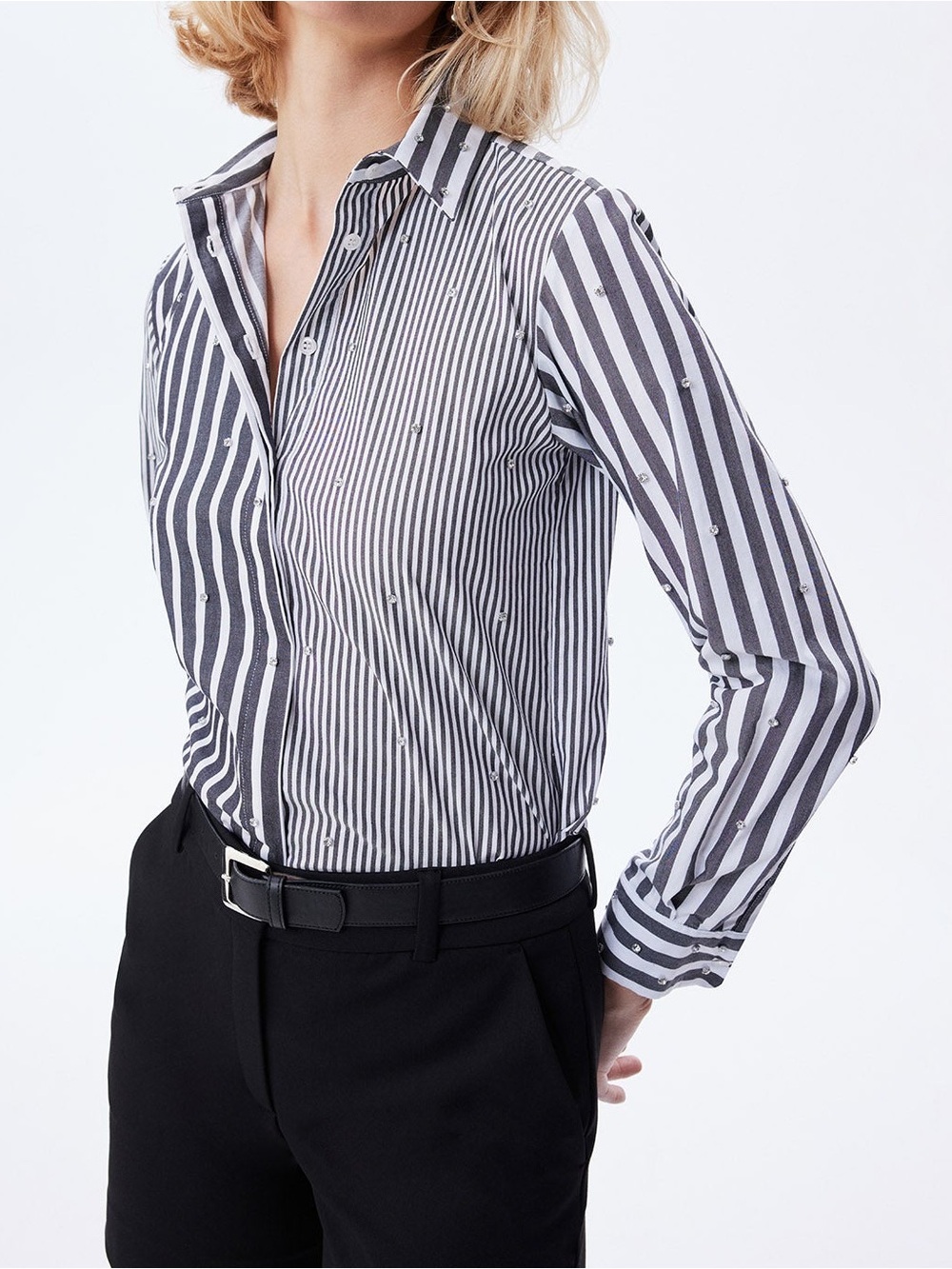 Theo The Label Echo Mix Stripe Pearly Shirt